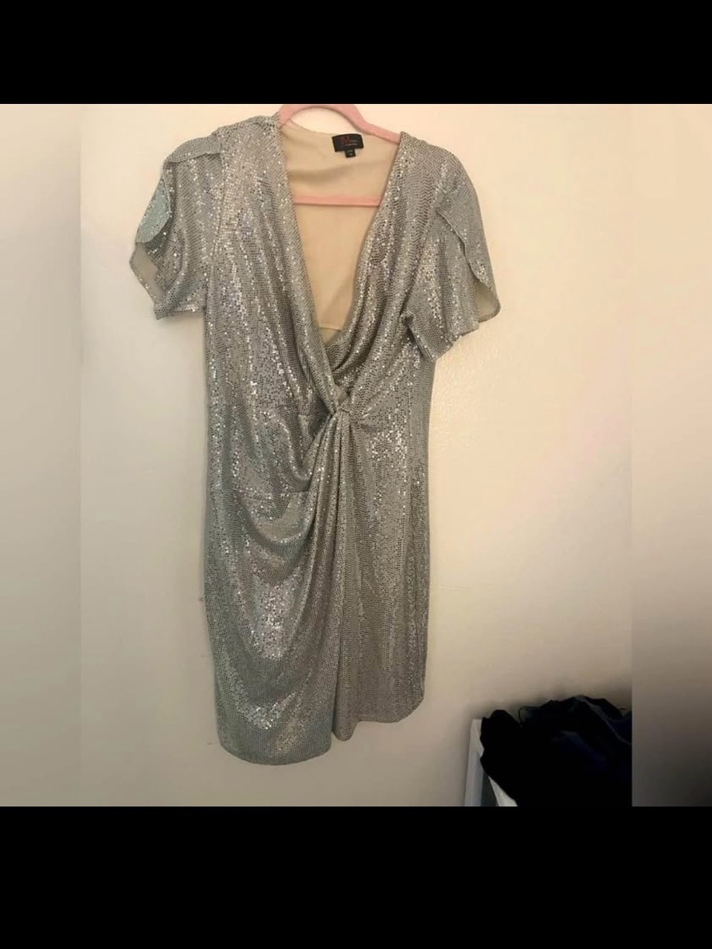 Knot-Front Silver Sequin Mini Dress